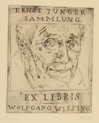 Exlibris by Susanne Theumer from Germany for Wolfgang Wissing - Man Portrait 