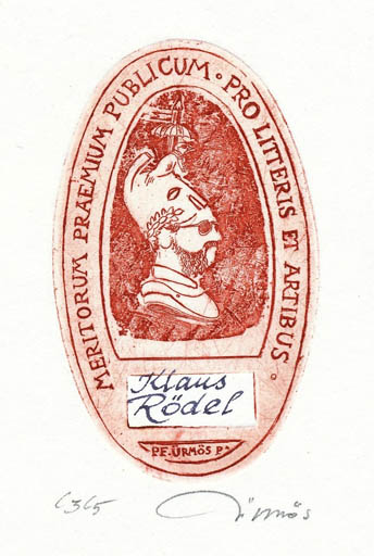 Exlibris by Peter Ürmös from Hungary for Klaus Rödel - Portrait 