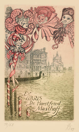 Exlibris by Andreas Raub from Germany for Dr. Horstfried Masthoff - City Maritime Theater/Cirkus 