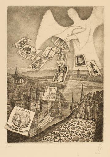 Exlibris by Andreas Raub from Germany for Elsebeth Rhonheimer - Nyffeler - City Angel Surrealism 