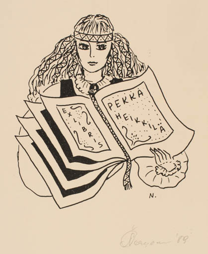 Exlibris by Natalija Chernetsova from Latvia for Pekka Heikkila - Book Woman 