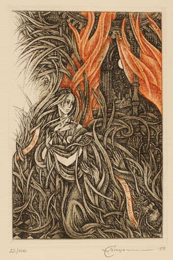 Exlibris by Natalija Chernetsova from Latvia for Dr. Emil Kunze - Woman Religion 