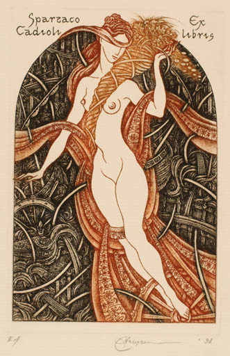 Exlibris by Natalija Chernetsova from Latvia for Spartaco Cadioli - Woman Nude 