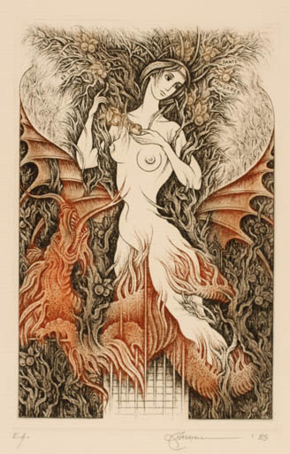 Exlibris by Natalija Chernetsova from Latvia for Dante Fangaresi - Woman Nude 