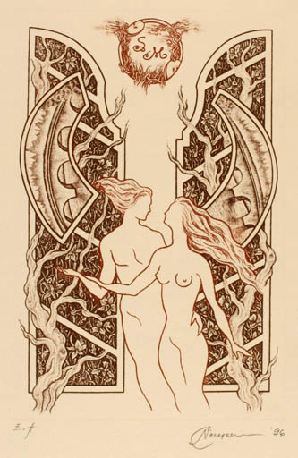 Exlibris by Natalija Chernetsova from Latvia for ? S.M. - Couple 