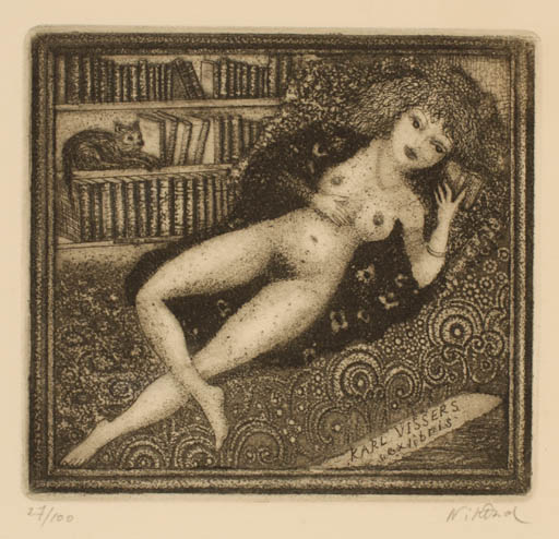 Exlibris by Patricia Nik-Dad from France for Karl Vissers - Woman Nude 