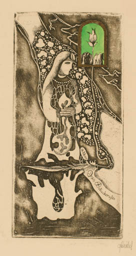 Exlibris by Grazina Didelyte from Lithuania for Pries Baliukonytes - Flower Woman 