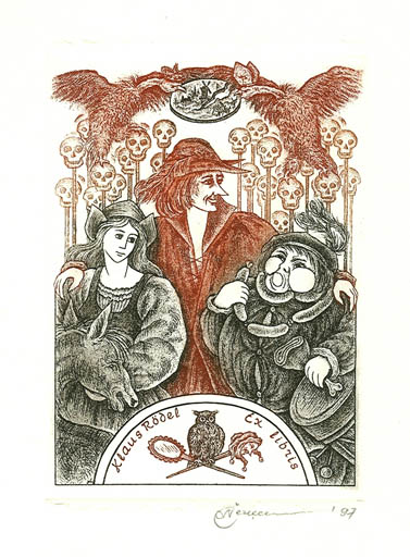 Exlibris by Natalija Chernetsova from Latvia for Klaus Rödel - Death Literature Owl 