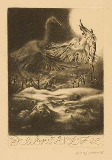 Exlibris by Henryk Feilhauer from Poland for H. V.D. Zee - Leda and the Swan 