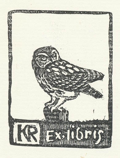 Exlibris by Leif Rydeng from Denmark for Klaus Rödel - Bird Owl 