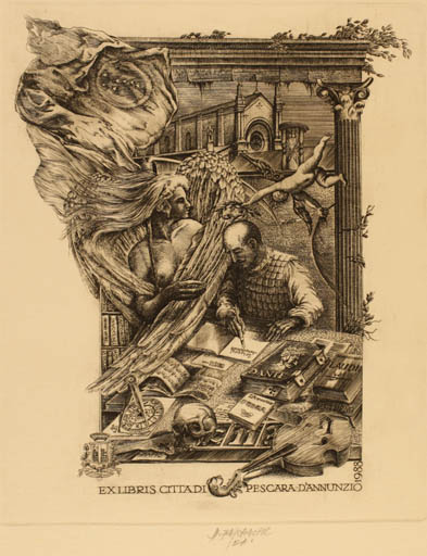 Exlibris by Henryk Feilhauer from Poland for Citta Di Pescara - Angel Man Science 