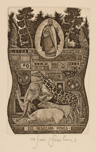 Exlibris by Vasyl Fenchak from Ukraine for Hildegard Pungs - Fauna Religion 