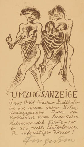 Exlibris by Michael Fingesten from Germany for ? ? - Death Woman Nude Text/Writing 