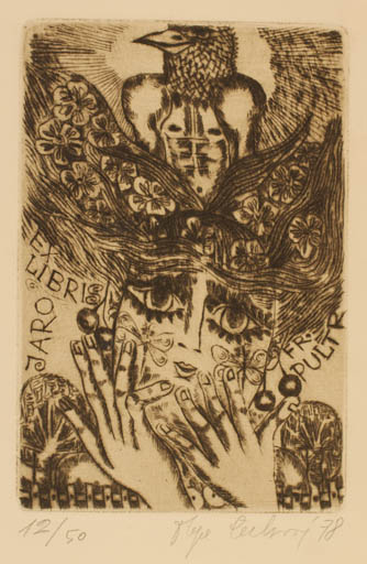 Exlibris by Olga Cechova from Czechoslovakia for Frantisek Pultr - Hand(s) Woman Portrait 