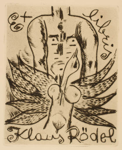 Exlibris by Olga Cechova from Czechoslovakia for Klaus Rödel - Leda and the Swan 