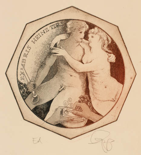 Exlibris by Olaf Gropp from Germany for Heinz Tirs - Nude Couple 