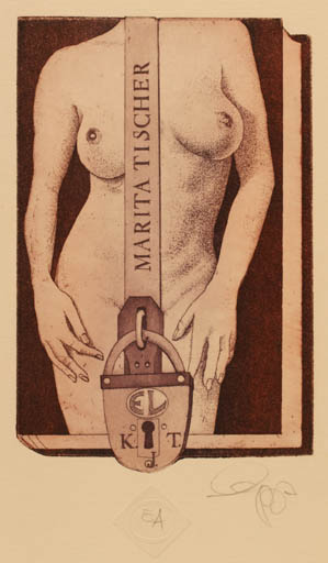 Exlibris by Olaf Gropp from Germany for Marita Tischer - Woman Nude 