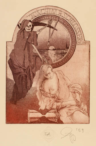 Exlibris by Olaf Gropp from Germany for Joachim  P. Schlosser - Death Woman 