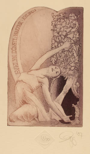 Exlibris by Olaf Gropp from Germany for Evelyn Dünstl-Walter - Dancing Woman 