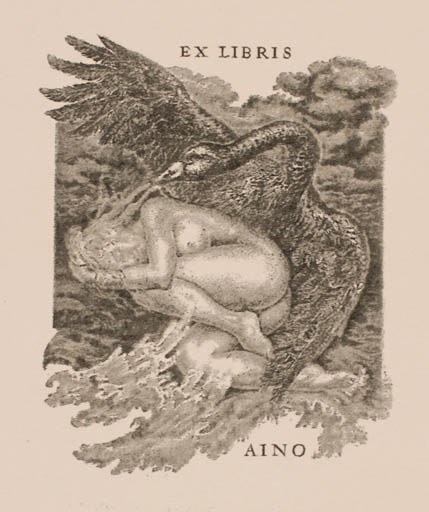 Exlibris by Petr Hampl from Czechoslovakia for ? AINO - Leda and the Swan 