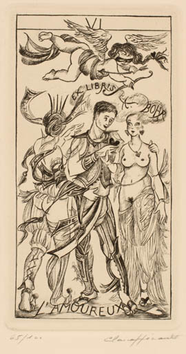 Exlibris by Claire Henault from France for Armand Bohr - Angel Couple Romance 