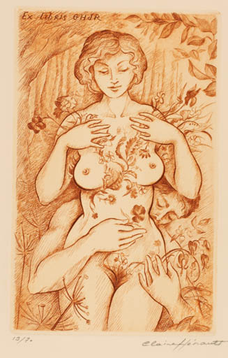 Exlibris by Claire Henault from France for ? G H J R - Erotica Nude Couple 