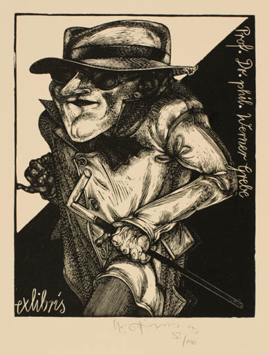 Exlibris by Karl Georg Hirsch from Germany for Dr. Phil Werner Grebe - Man Portrait 