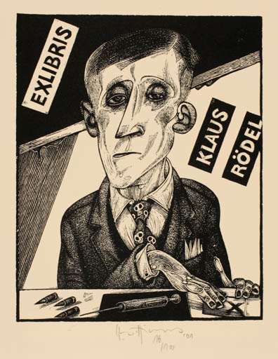 Exlibris by Karl Georg Hirsch from Germany for Klaus Rödel - Man Portrait 