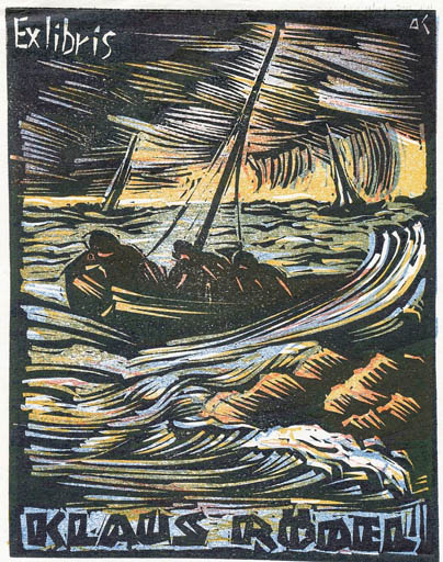 Exlibris by Kàroly Andrusko from Yugoslavia for Klaus Rödel - Maritime Ship/Boat 