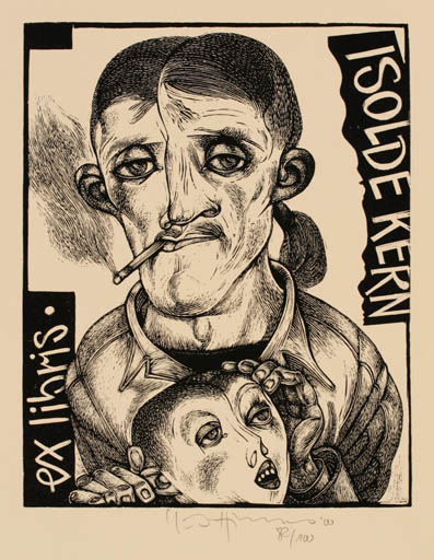 Exlibris by Karl Georg Hirsch from Germany for Isolde Kern - Couple Portrait 