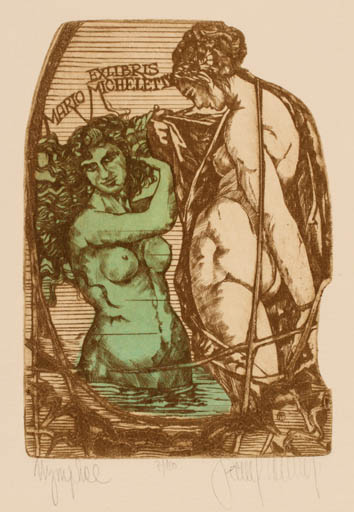 Exlibris by Pavel Hlavaty from Czechoslovakia for Mario Micheletti - Erotica Woman 