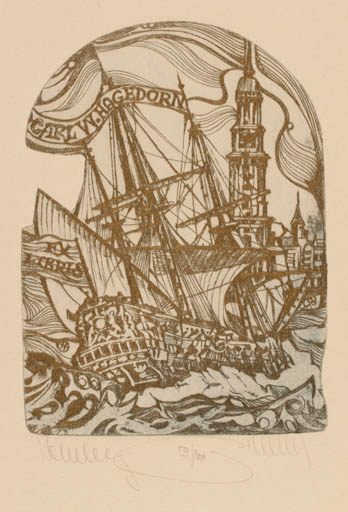 Exlibris by Pavel Hlavaty from Czechoslovakia for Carl Wilhelm Hagedorn - Maritime Ship/Boat 