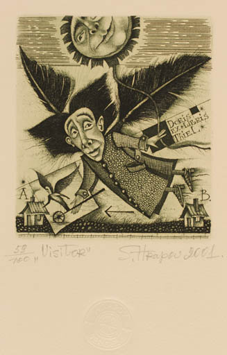 Exlibris by Sergej Hrapov from Ukraine for Doris Thiel - Man Sun Surrealism 