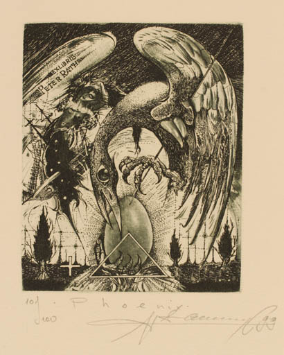 Exlibris by Sergiy Ivanov from Ukraine for Peter Rath - Bird Phoenix 