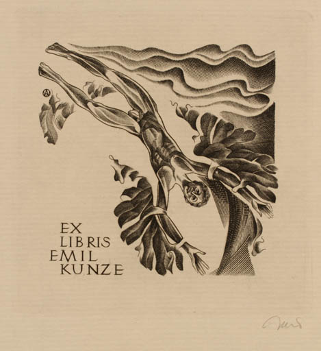 Exlibris by Wojciech Jakubowski from Poland for Dr. Emil Kunze - Man 