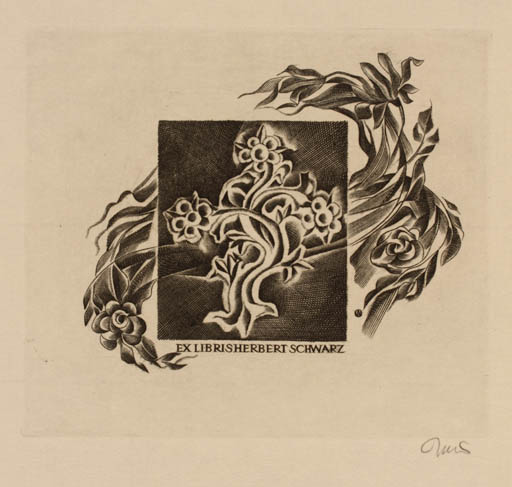 Exlibris by Wojciech Jakubowski from Poland for Herbert Schwarz - Flower 