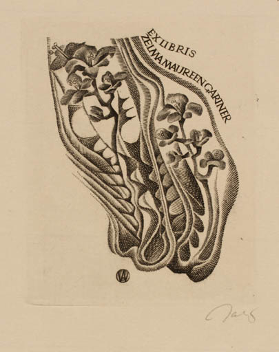 Exlibris by Wojciech Jakubowski from Poland for Zelma Maureen Gartner - Flower 