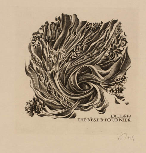 Exlibris by Wojciech Jakubowski from Poland for Therese  B. Fournier - Flower 