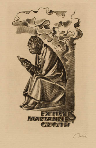 Exlibris by Wojciech Jakubowski from Poland for Marianne Groth - Book Man Portrait 