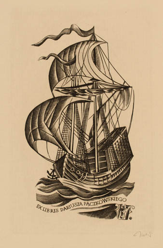 Exlibris by Wojciech Jakubowski from Poland for Dariusza Paczkowski - Ship/Boat 