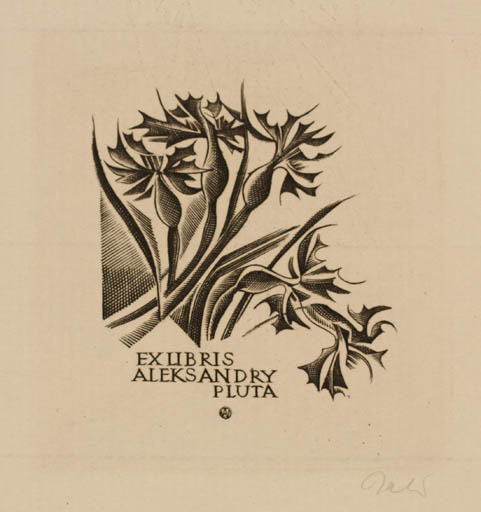 Exlibris by Wojciech Jakubowski from Poland for Aleksandry Pluta - Flower 