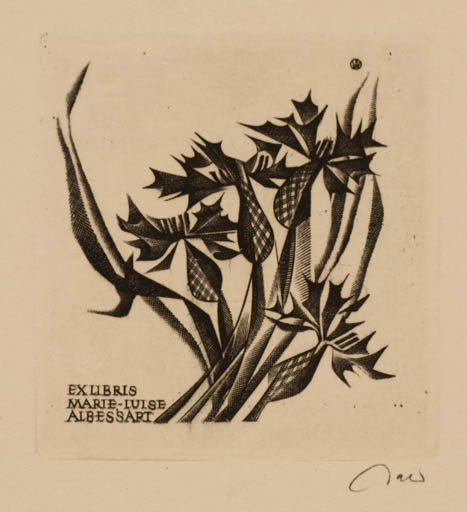 Exlibris by Wojciech Jakubowski from Poland for Marie-Louise Albessart - Flower 