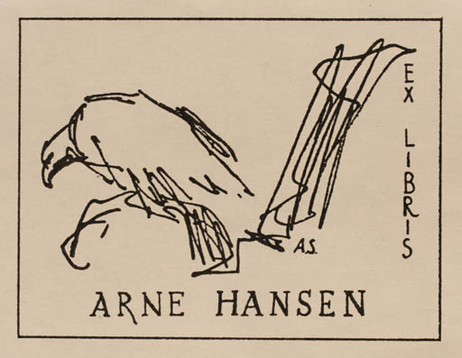 Exlibris by Alexander Secher from Denmark for Arne Hansen - Bird 