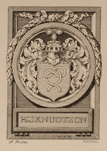 Exlibris by Friedrich Britze from Denmark for Hans Jørgen Knudtzon - Heraldry 