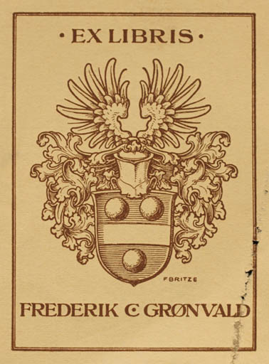 Exlibris by Friedrich Britze from Denmark for Frederik C. Grønvald - Heraldry 