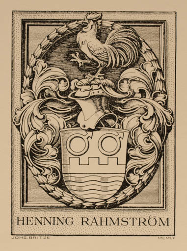 Exlibris by Johannes Britze from Denmark for Henning Rahmström - Heraldry 