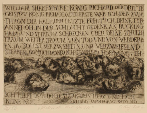 Exlibris by Claudia Berg from Germany for Wolfgang Wissing - Death Text/Writing 