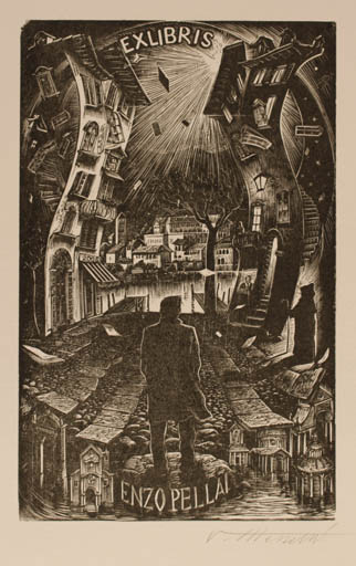 Exlibris by Valerio Mezzetti from Italy for Enzo Pellai - City Man 