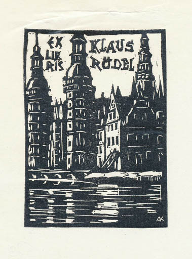 Exlibris by Kàroly Andrusko from Yugoslavia for Klaus Rödel - Castle/Palace 