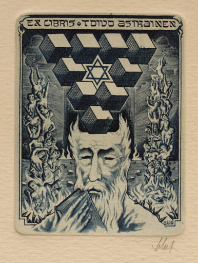 Exlibris by Vitautas Jakstas from Lithuania for Toivo Astrainen - Man Portrait Religion 